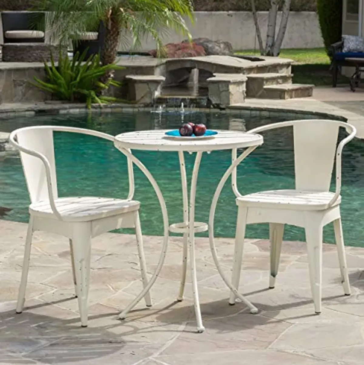 Christopher Knight Home Colmar Outdoor Metal Bistro Set, 3-Pcs Set, Shabby White