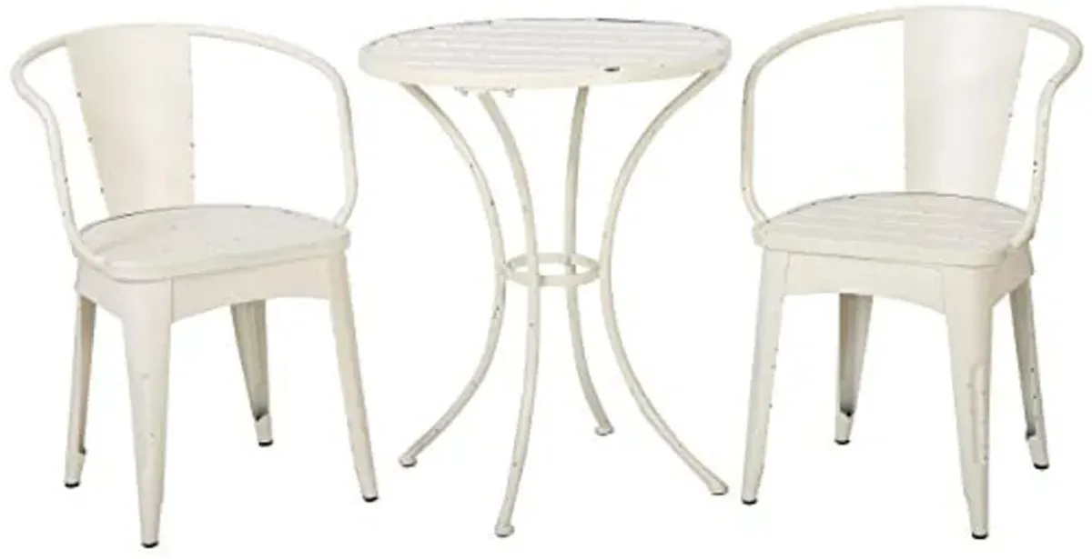 Christopher Knight Home Colmar Outdoor Metal Bistro Set, 3-Pcs Set, Shabby White