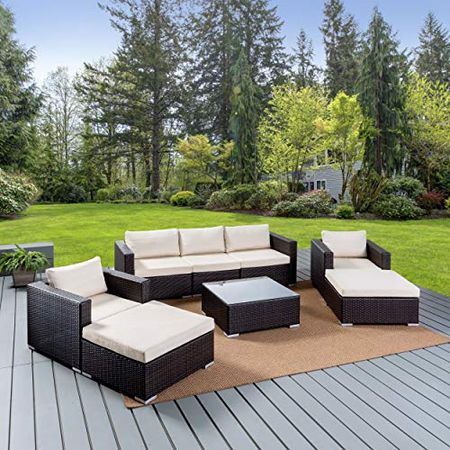 Christopher Knight Home Santa Rosa Outdoor Wicker 5-Seater Chat Set with Aluminum Frame and Water Resistant Cushions, Multibrown / Beige