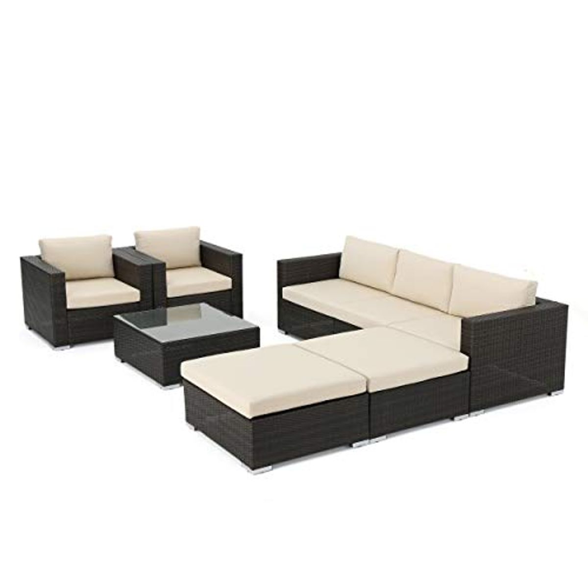 Christopher Knight Home Santa Rosa Outdoor Wicker 5-Seater Chat Set with Aluminum Frame and Water Resistant Cushions, Multibrown / Beige