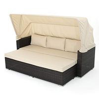 Christopher Knight Home Glaros Outdoor Aluminum Framed Wicker Sofa/Daybed with Water Resistant Canopy and Cushions, Multibrown / Beige