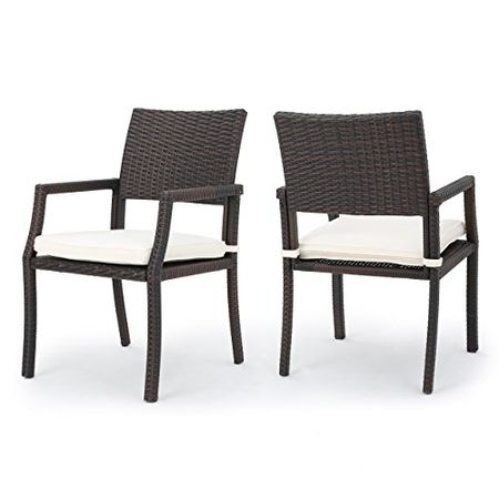 Christopher Knight Home Rhode Island Outdoor Wicker Dining Chairs with Water Resistant Cushions, 2-Pcs Set, Multibrown / White