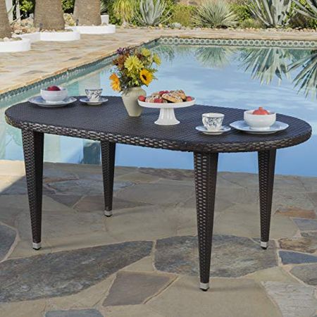 Christopher Knight Home Dominica Outdoor 69" Wicker Oval Dining Table, Multibrown
