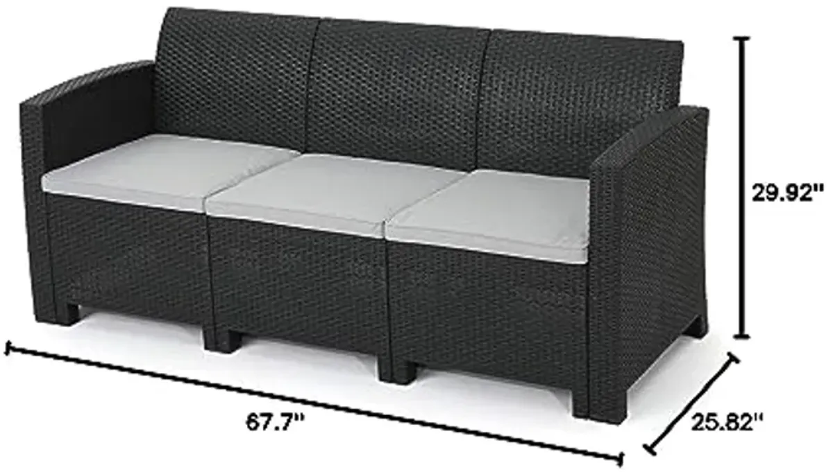 Christopher Knight Home St. Lucia Outdoor 3-Seater Faux Wicker Rattan Style Sofa with Water Resistant Cushions, Charcoal / Light Grey