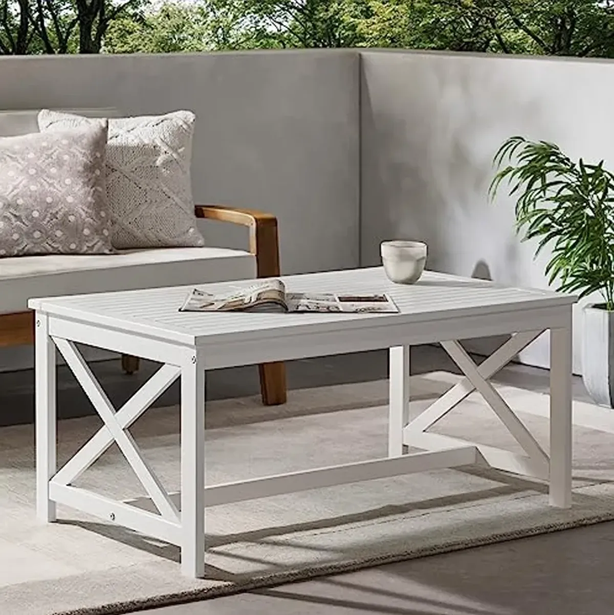 Christopher Knight Home Ivan Outdoor Acacia Wood Coffee Table, Pu White