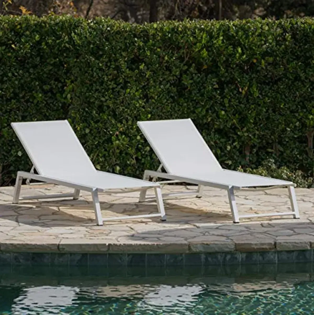 Christopher Knight Home Belle Outdoor Mesh Chaise Lounges, 2-Pcs Set, White Mesh / White