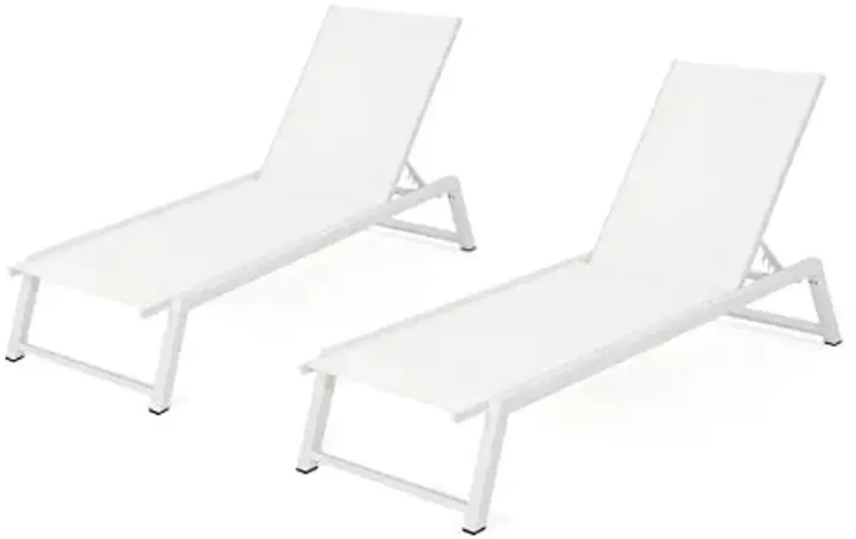 Christopher Knight Home Belle Outdoor Mesh Chaise Lounges, 2-Pcs Set, White Mesh / White