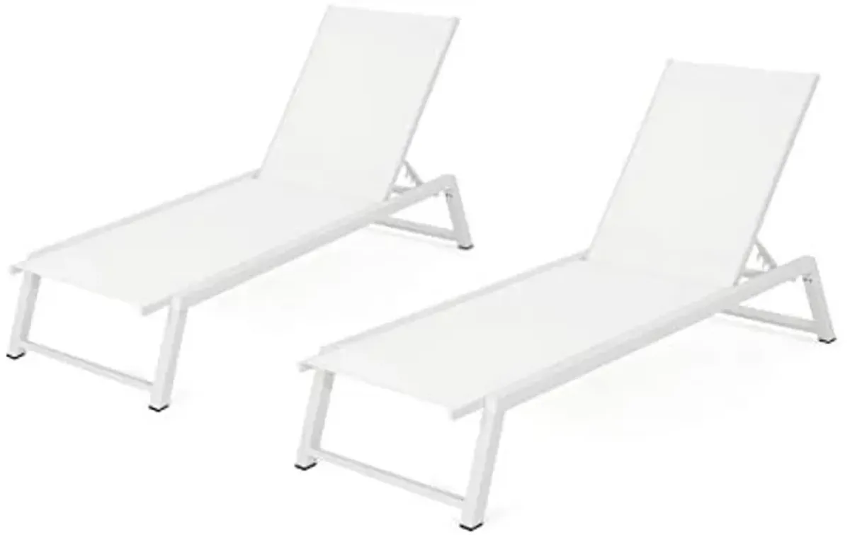 Christopher Knight Home Belle Outdoor Mesh Chaise Lounges, 2-Pcs Set, White Mesh / White