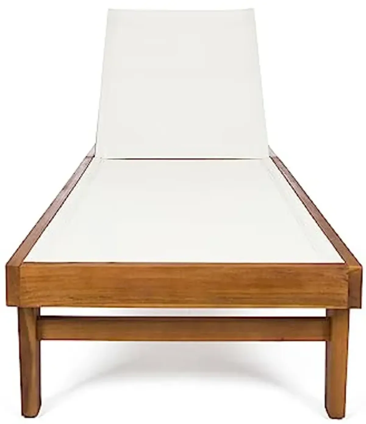 Christopher Knight Home Summerland Outdoor Mesh Chaise Lounge with Acacia Wood Frame, Teak Finish / White Mesh