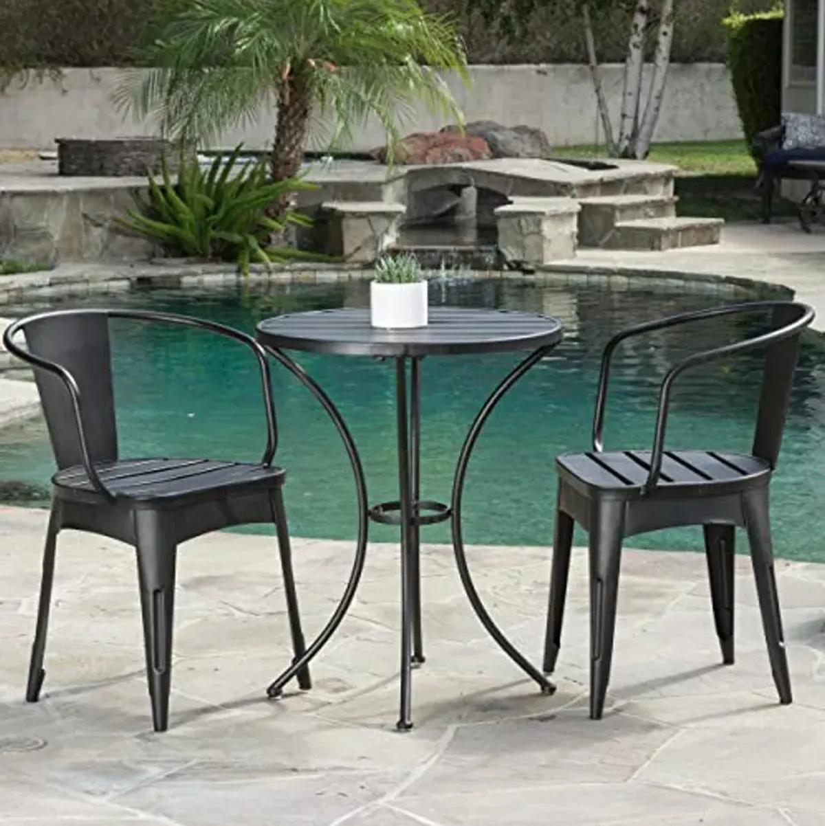 Christopher Knight Home Colmar Outdoor Metal Bistro Set, 3-Pcs Set, Black With Silver