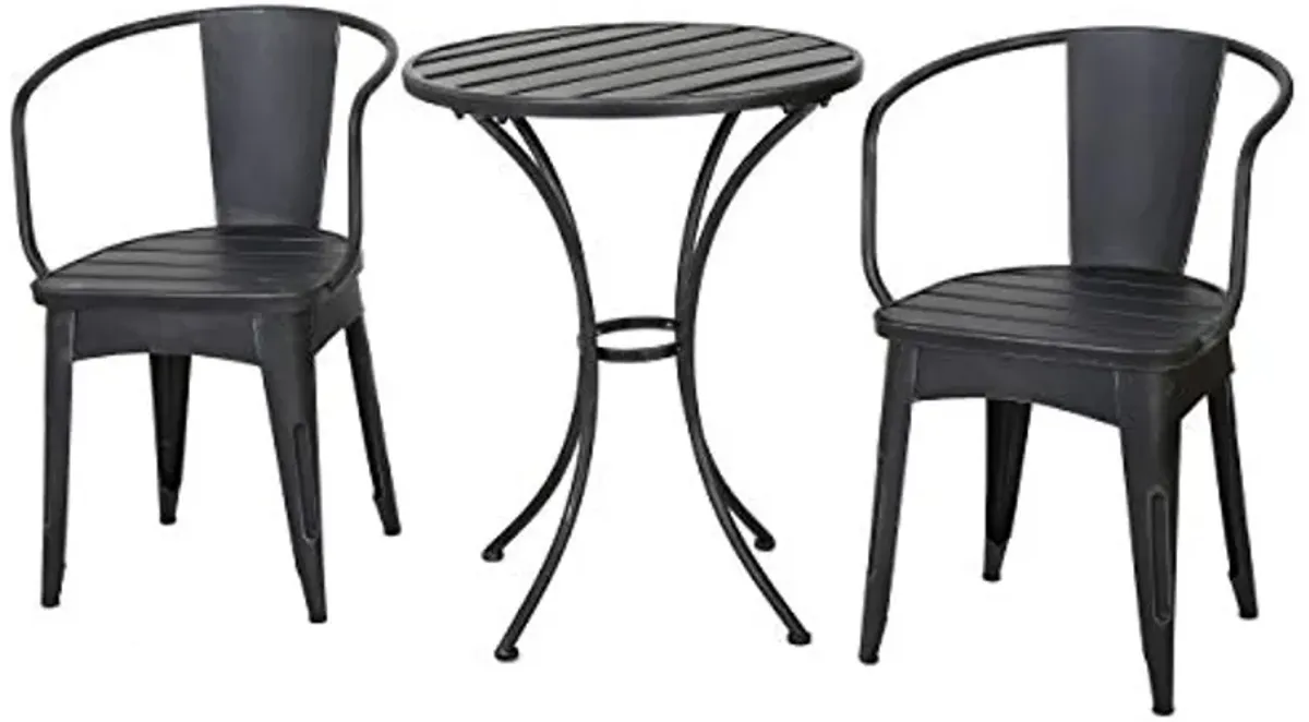 Christopher Knight Home Colmar Outdoor Metal Bistro Set, 3-Pcs Set, Black With Silver