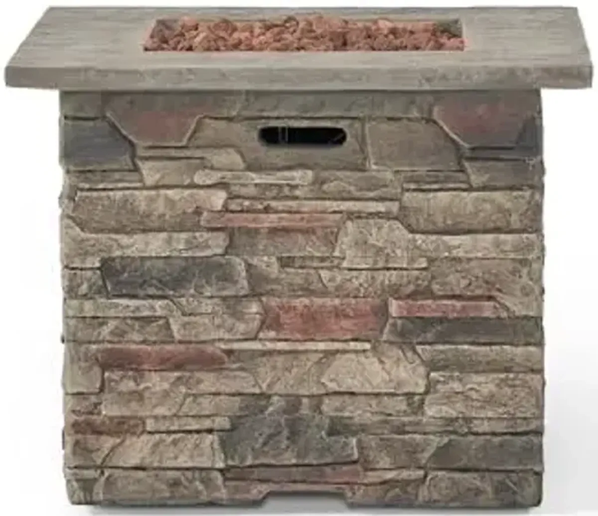 Hoonah Outdoor 40,000 BTU Lightweight Concrete Fire Pit Table, 32", Natural Stone / Grey