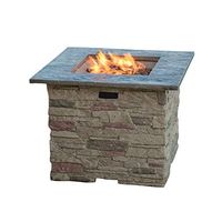 Christopher Knight Home Hoonah Stone Square MGO Fire Pit with Top - 40,000 BTU, 32", Natural Stone / Grey Top