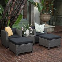 Christopher Knight Home Puerta Outdoor Wicker Chat Set with Water Resistant Fabric Cushions, 5-Pcs Set, Mix Black / Dark Gray