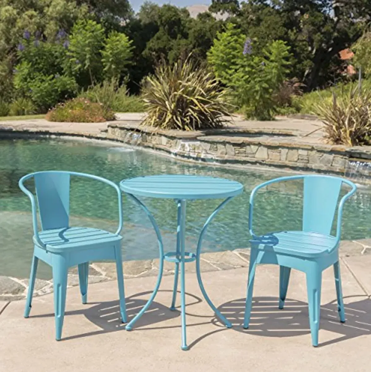 Christopher Knight Home Colmar Outdoor Iron Bistro Set, 3-Pcs Set, Matte Blue