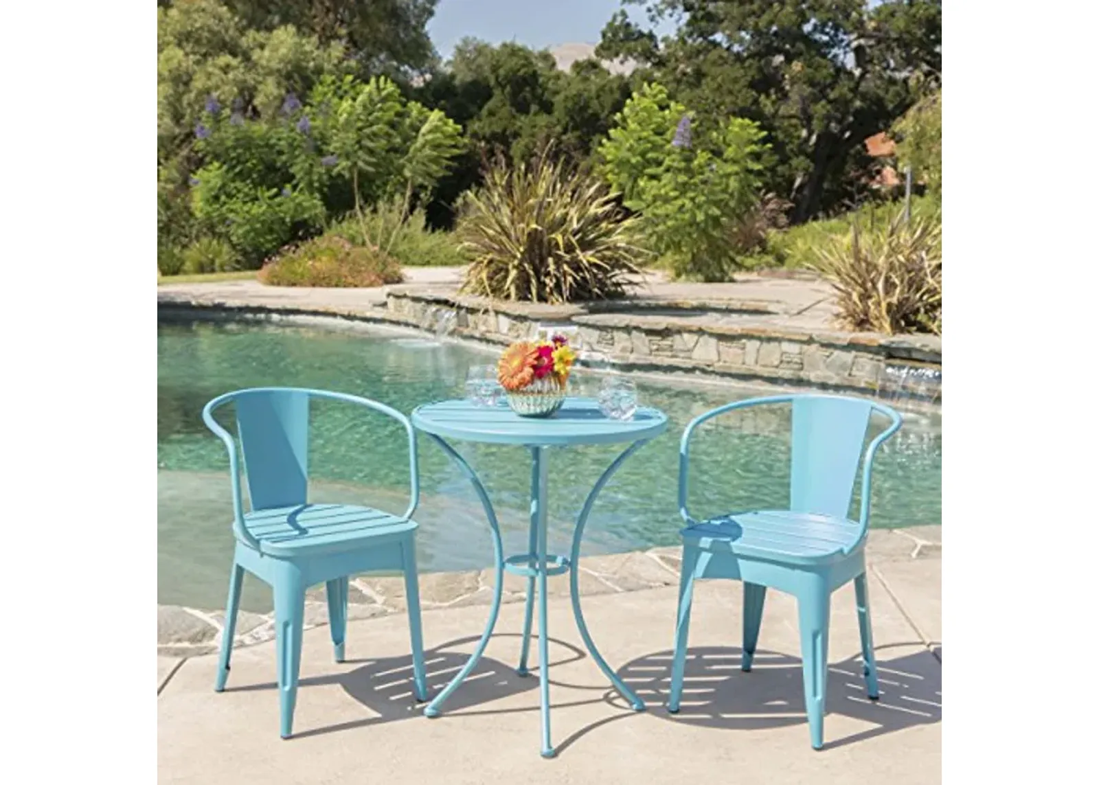 Christopher Knight Home Colmar Outdoor Iron Bistro Set, 3-Pcs Set, Matte Blue