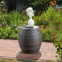 GDFStudio Channing Outdoor Wicker 14.00" Barrell Side Table (Grey)