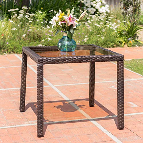 Christopher Knight Home San Pico Outdoor Square Wicker Dining Table with Tempered Glass Top, Multibrown