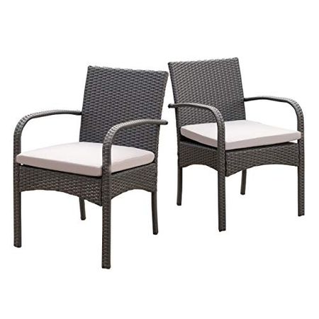 Christopher Knight Home Cordoba Outdoor Wicker Dining Chairs with Cushions, 2-Pcs Set, Grey