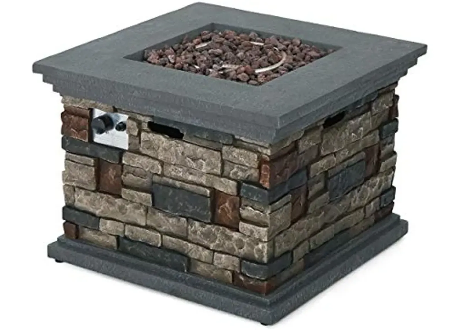 Christopher Knight Home Chesney Magnesium Oxide Square Gas Fire Pit, Stone Finish