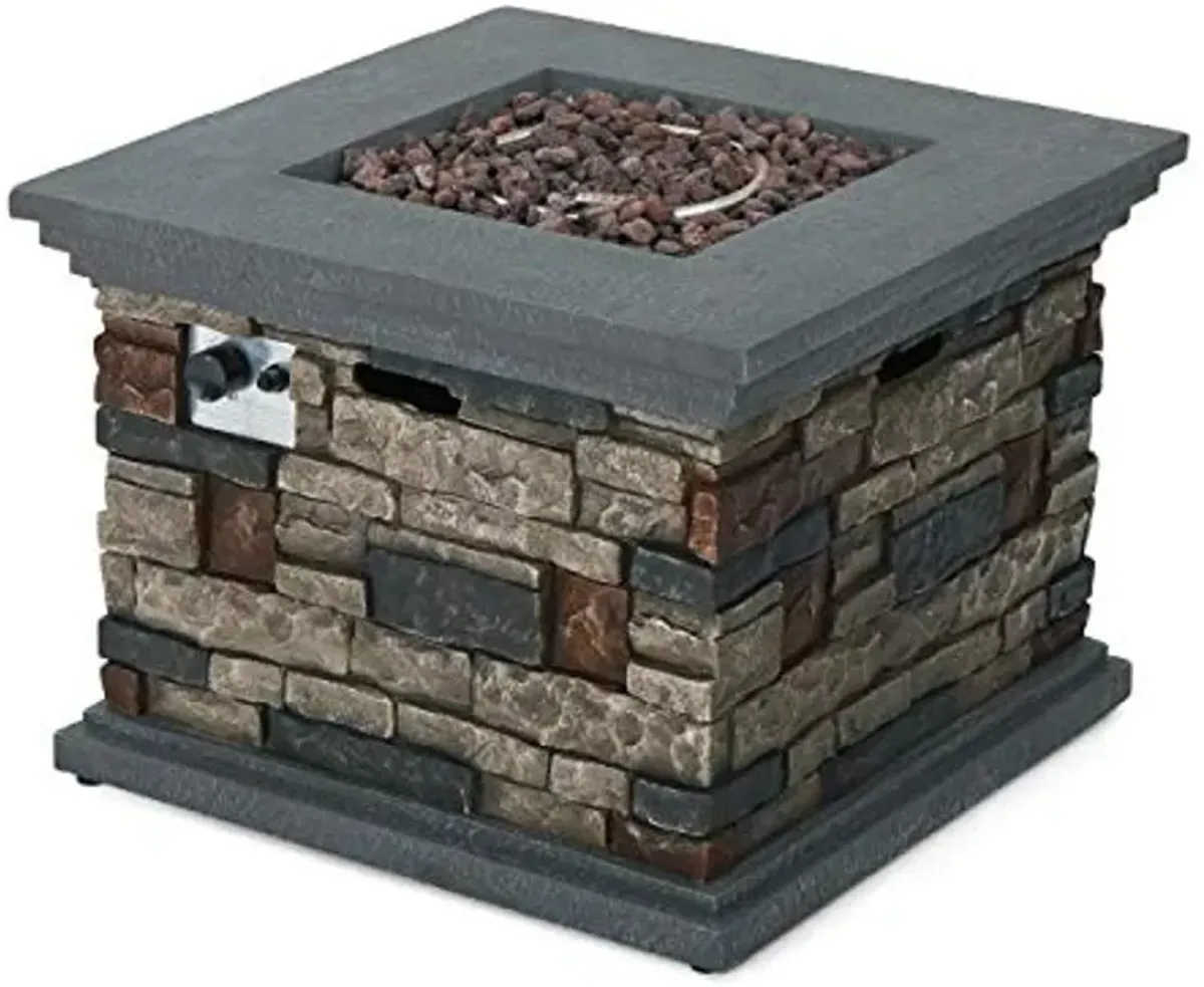 Christopher Knight Home Chesney Magnesium Oxide Square Gas Fire Pit, Stone Finish