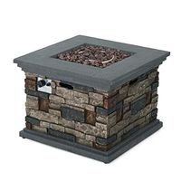 Christopher Knight Home Chesney Magnesium Oxide Square Gas Fire Pit, Stone Finish