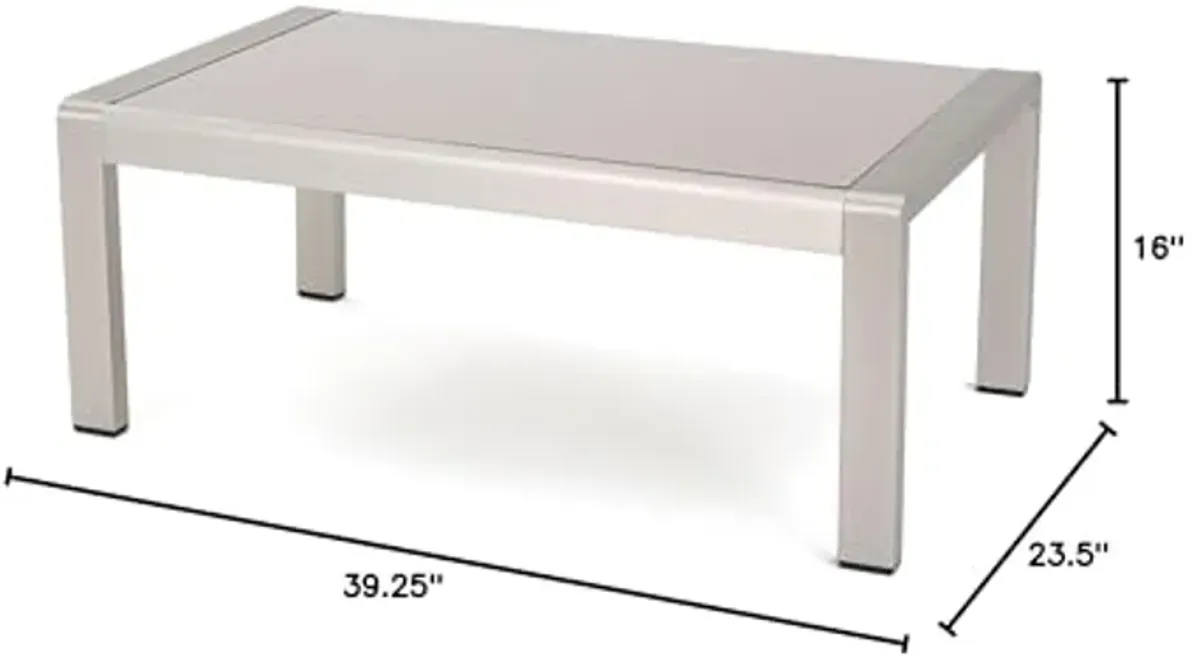 Christopher Knight Home Cape Coral Outdoor Aluminum Coffee Table with Glass Top, Silver