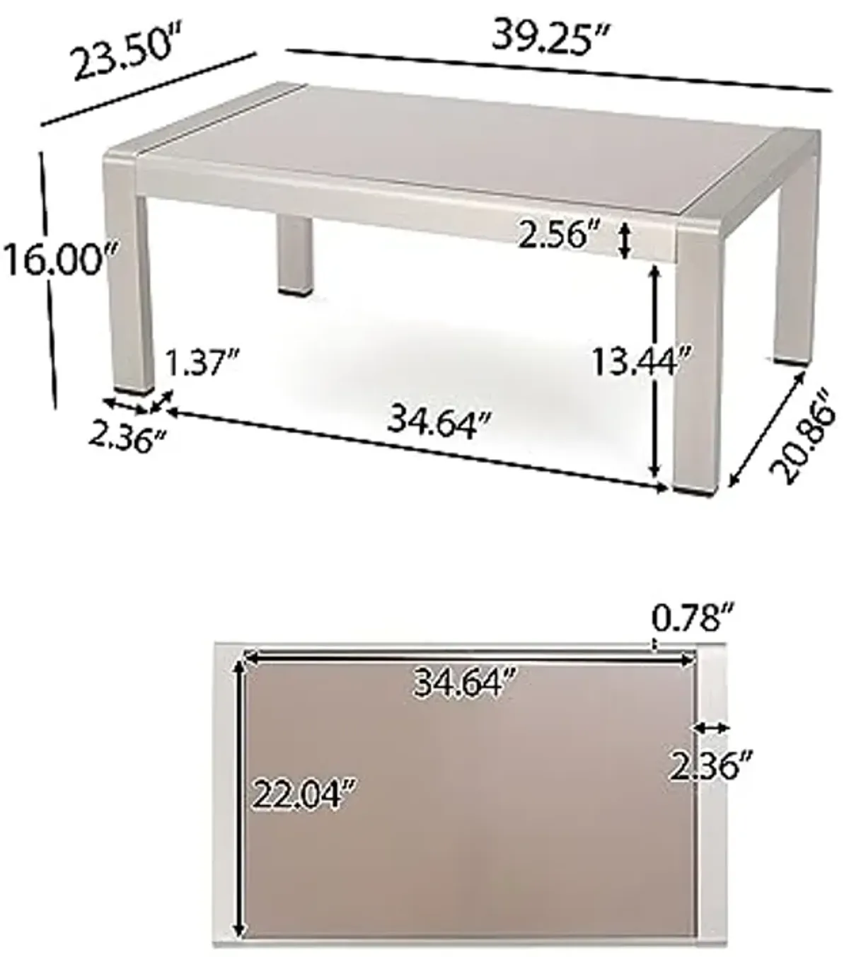 Christopher Knight Home Cape Coral Outdoor Aluminum Coffee Table with Glass Top, Silver