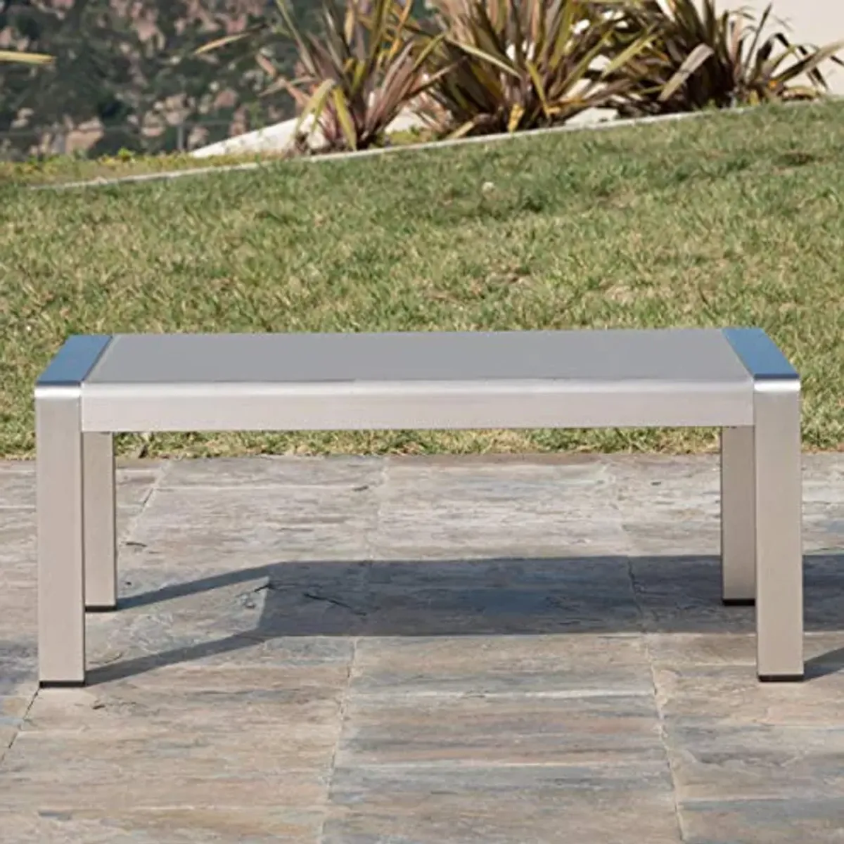 Christopher Knight Home Cape Coral Outdoor Aluminum Coffee Table with Glass Top, Silver