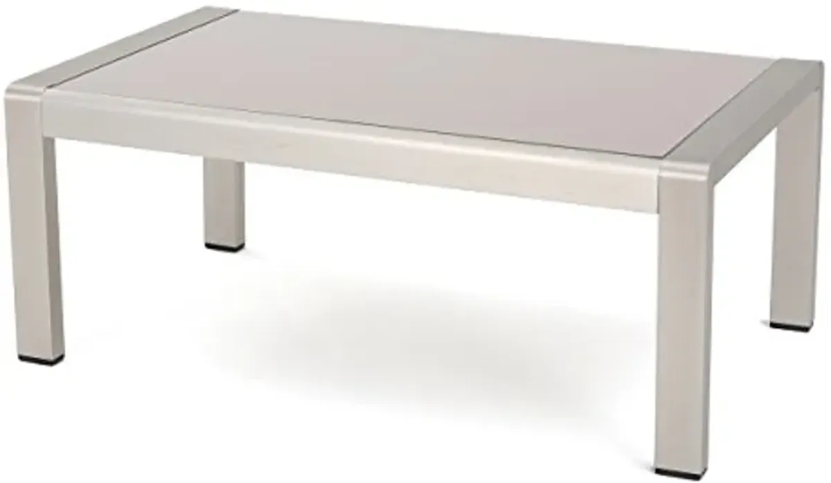 Christopher Knight Home Cape Coral Outdoor Aluminum Coffee Table with Glass Top, Silver