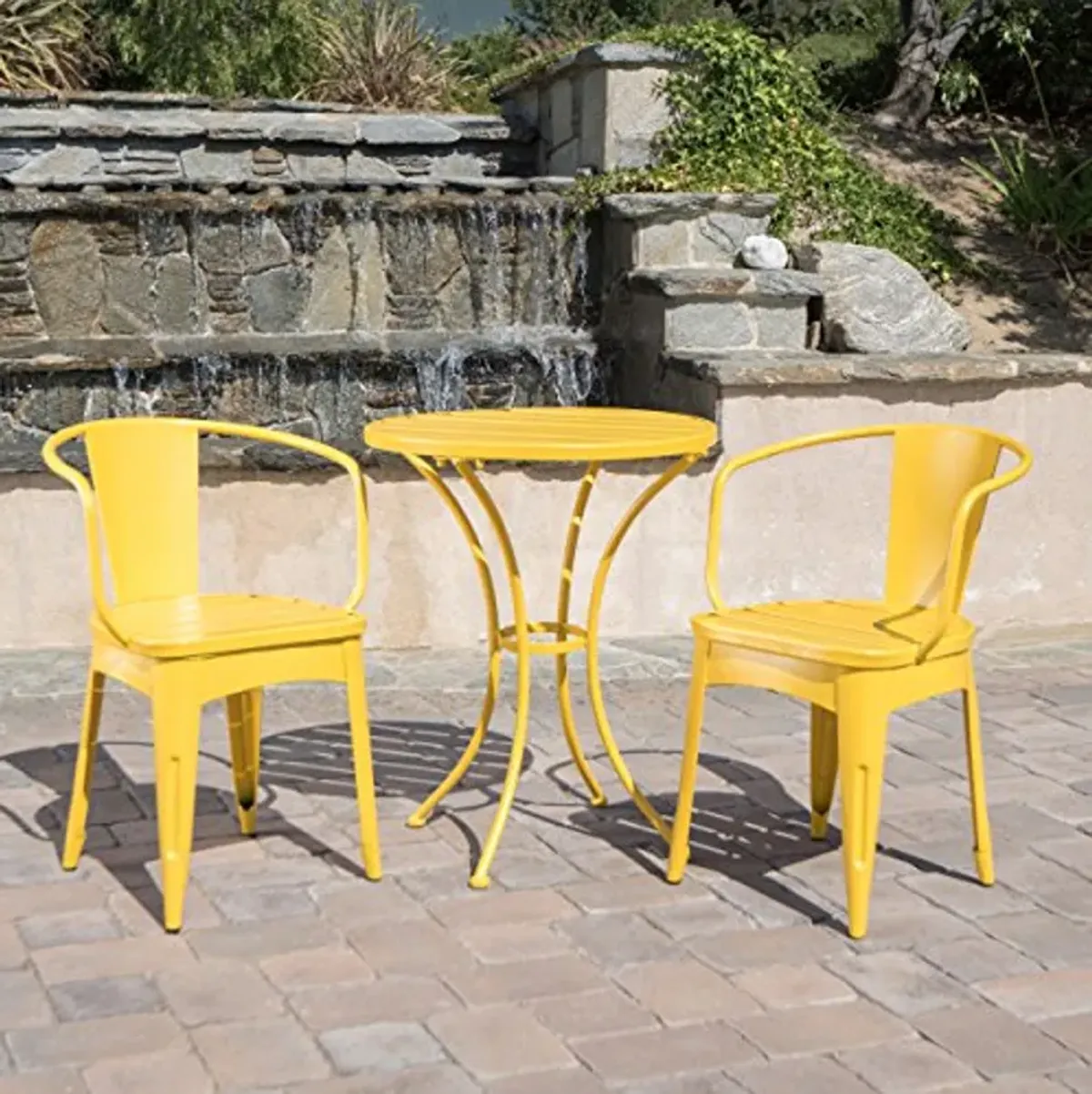 Christopher Knight Home Colmar Outdoor Iron Bistro Set, 3-Pcs Set, Matte Yellow