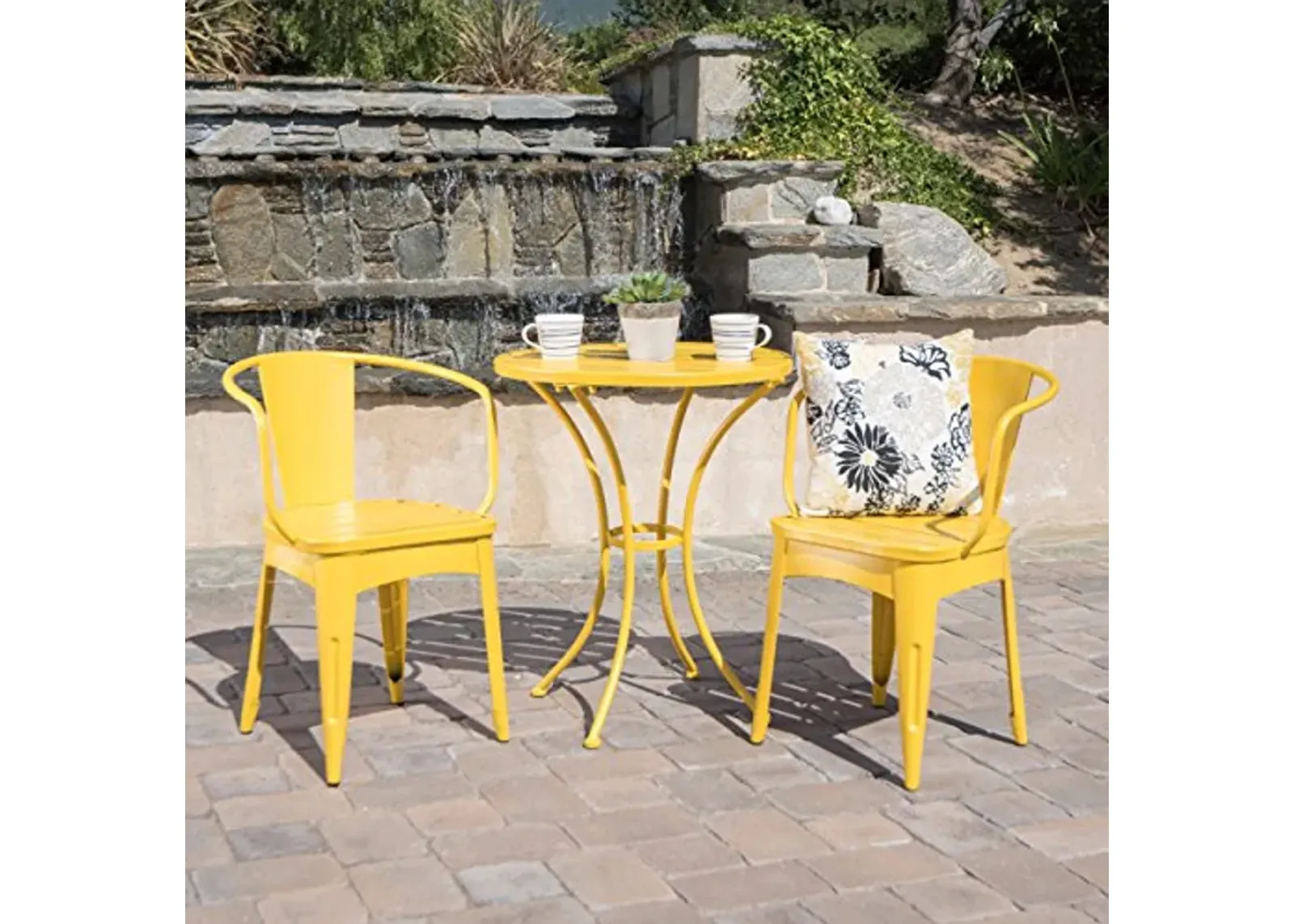 Christopher Knight Home Colmar Outdoor Iron Bistro Set, 3-Pcs Set, Matte Yellow