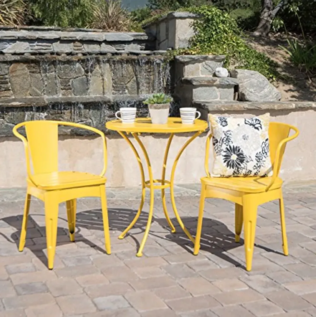 Christopher Knight Home Colmar Outdoor Iron Bistro Set, 3-Pcs Set, Matte Yellow