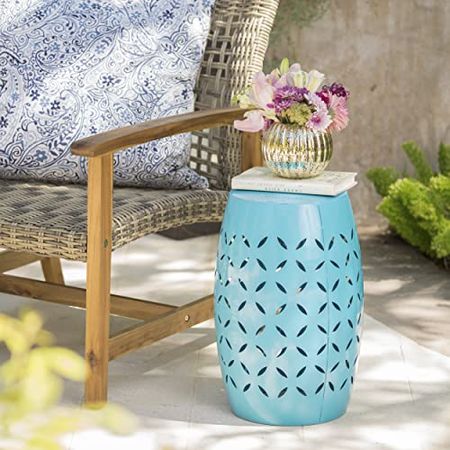 Christopher Knight Home Lilac Outdoor 12" Iron Side Table, Blue