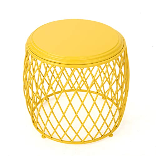 Christopher Knight Home Alamera Outdoor 19" Lattice Iron Side Table, Matte Yellow