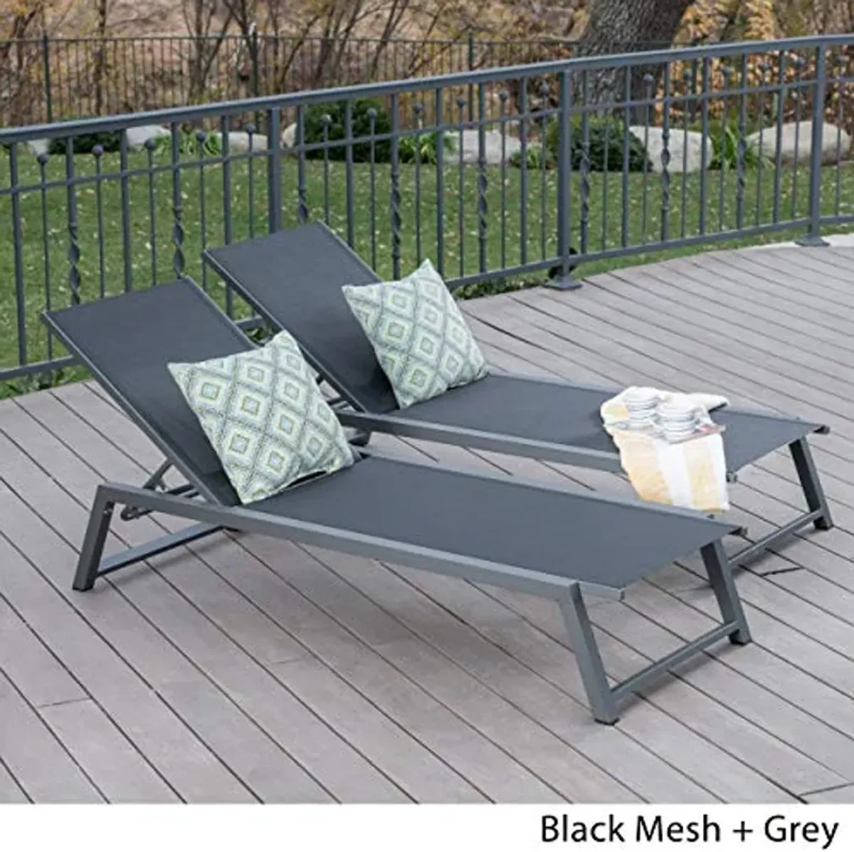 Christopher Knight Home Myers Outdoor Mesh Chaise Lounges with Aluminum Frame, 2-Pcs Set, Black Mesh / Grey