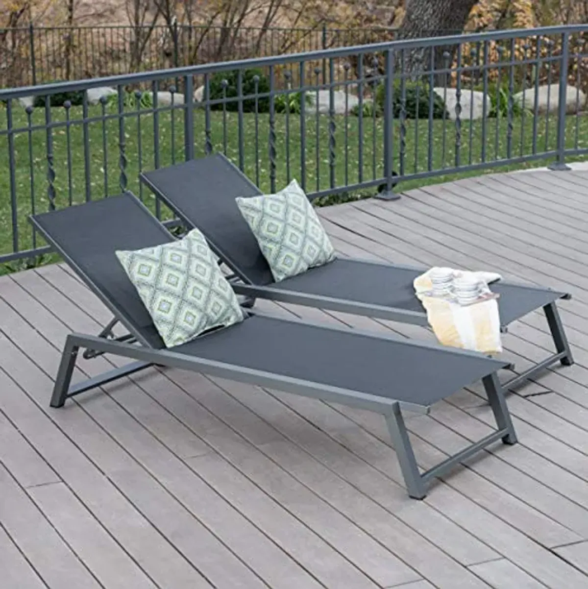 Christopher Knight Home Myers Outdoor Mesh Chaise Lounges with Aluminum Frame, 2-Pcs Set, Black Mesh / Grey