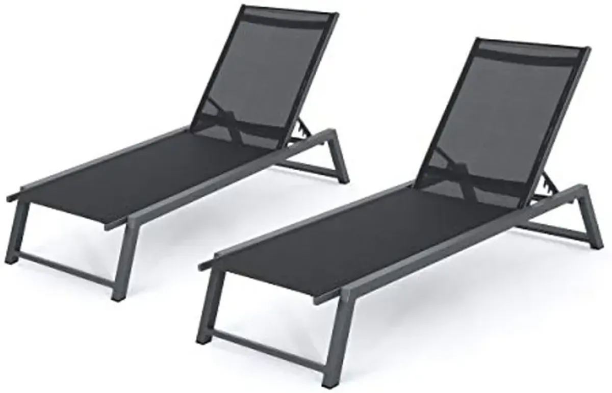 Christopher Knight Home Myers Outdoor Mesh Chaise Lounges with Aluminum Frame, 2-Pcs Set, Black Mesh / Grey