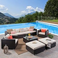 Christopher Knight Home Santa Rosa Outdoor 6-Seater Wicker Sectional with Aluminum Frame and Water Resistant Cushions, 9-Pcs Set, Multibrown / Beige