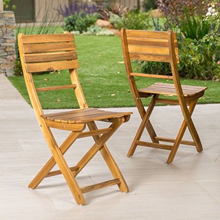 Christopher Knight Home Positano Outdoor Acacia Wood Foldable Dining Chairs, 2-Pcs Set, Natural Stained