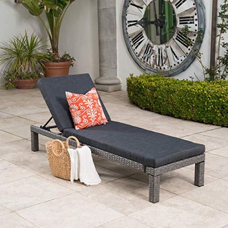 Christopher Knight Home Puerta Outdoor Wicker Chaise Lounge with Water Resistant Cushion, Mixed Black / Dark Grey