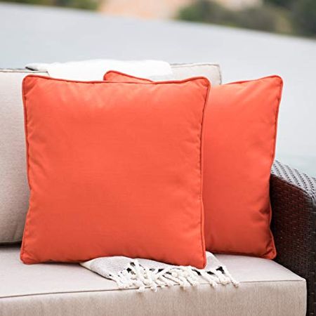 Christopher Knight Home Coronado Outdoor Square Water Resistant Pillows, 2-Pcs Set, Orange