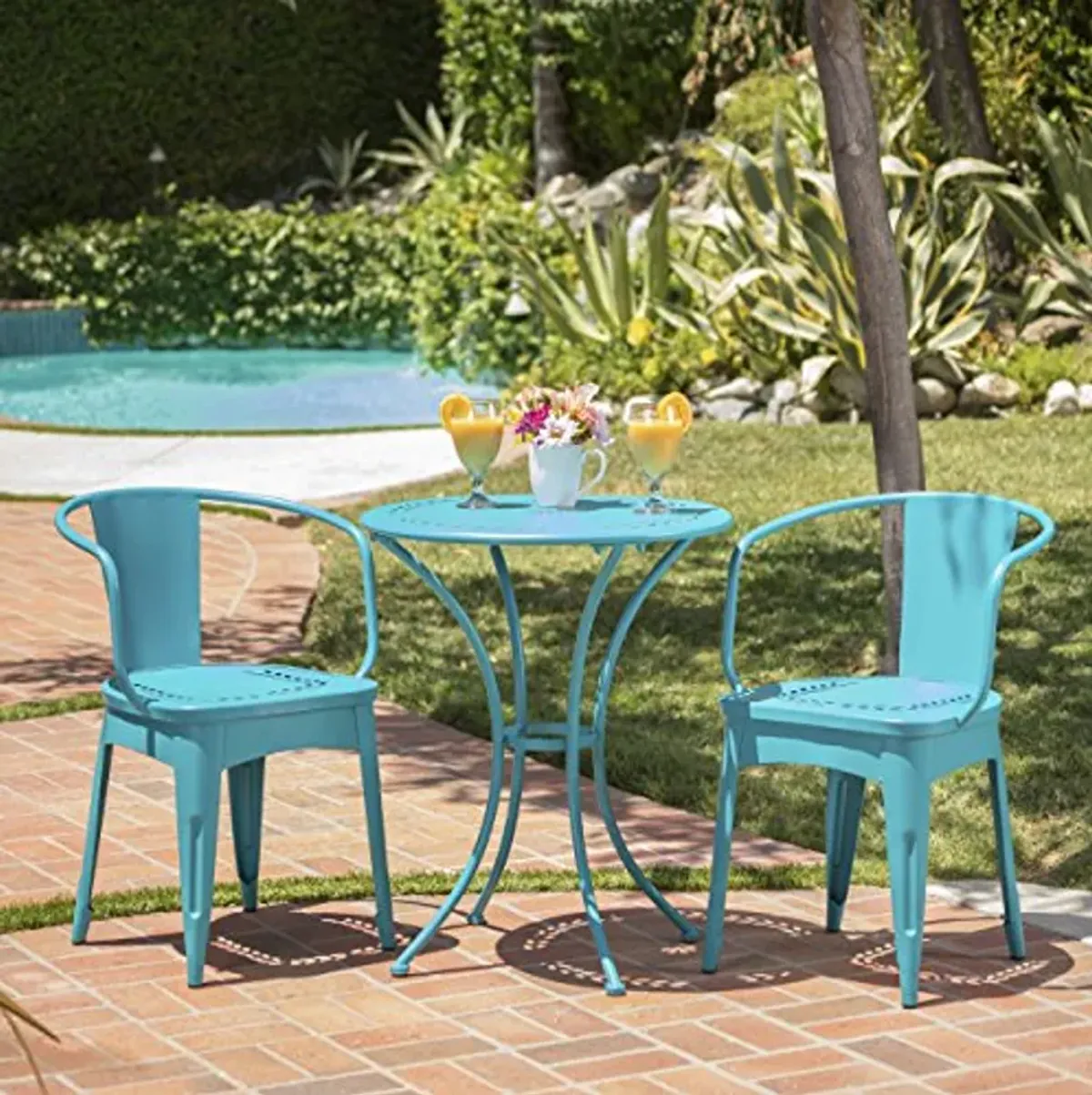 Christopher Knight Home Lourdes Iron Bistro Set, 3-Pcs Set, Matte Teal