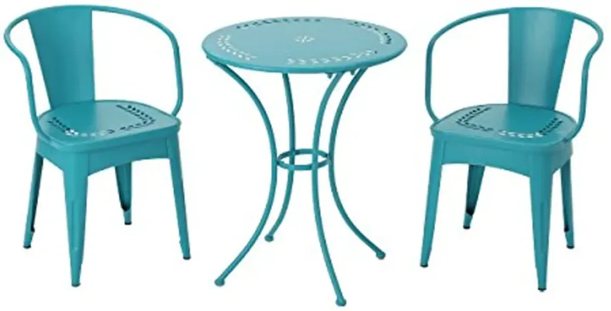 Christopher Knight Home Lourdes Iron Bistro Set, 3-Pcs Set, Matte Teal