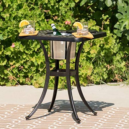 Christopher Knight Home Ava Outdoor Cast Aluminum Chat Table with Ice Bucket, Shiny Copper Finish