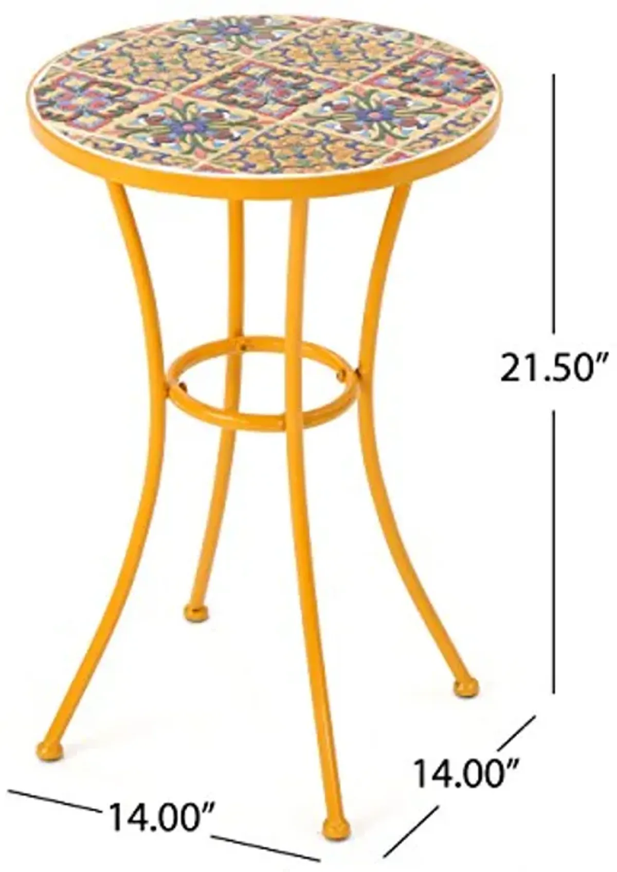 Christopher Knight Home Barnsfield Outdoor Ceramic Tile Side Table with Iron Frame, Yellow