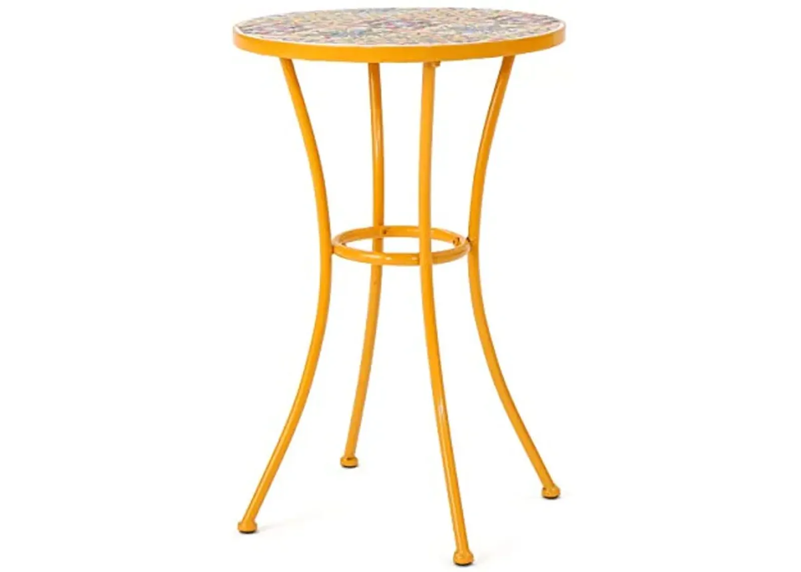 Christopher Knight Home Barnsfield Outdoor Ceramic Tile Side Table with Iron Frame, Yellow