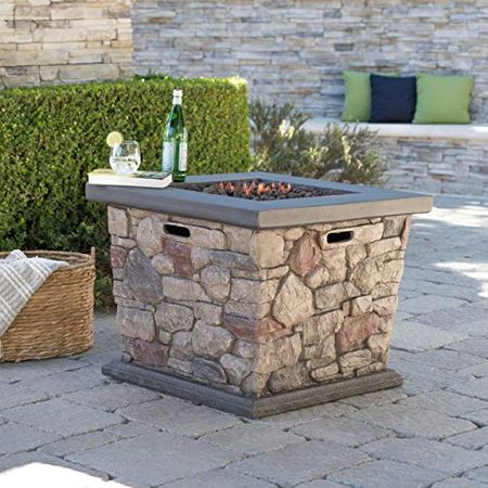 Christopher Knight Home Carson Outdoor Square Fire Pit - 40,000 BTU, Stone Finish