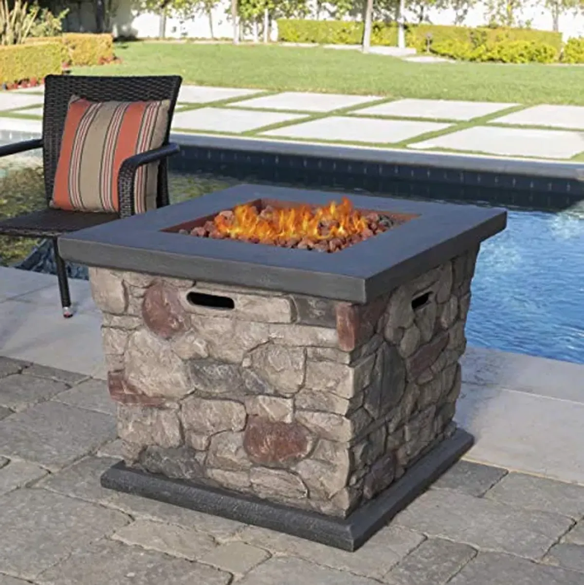 Christopher Knight Home Carson Outdoor Square Fire Pit - 40,000 BTU, Stone Finish