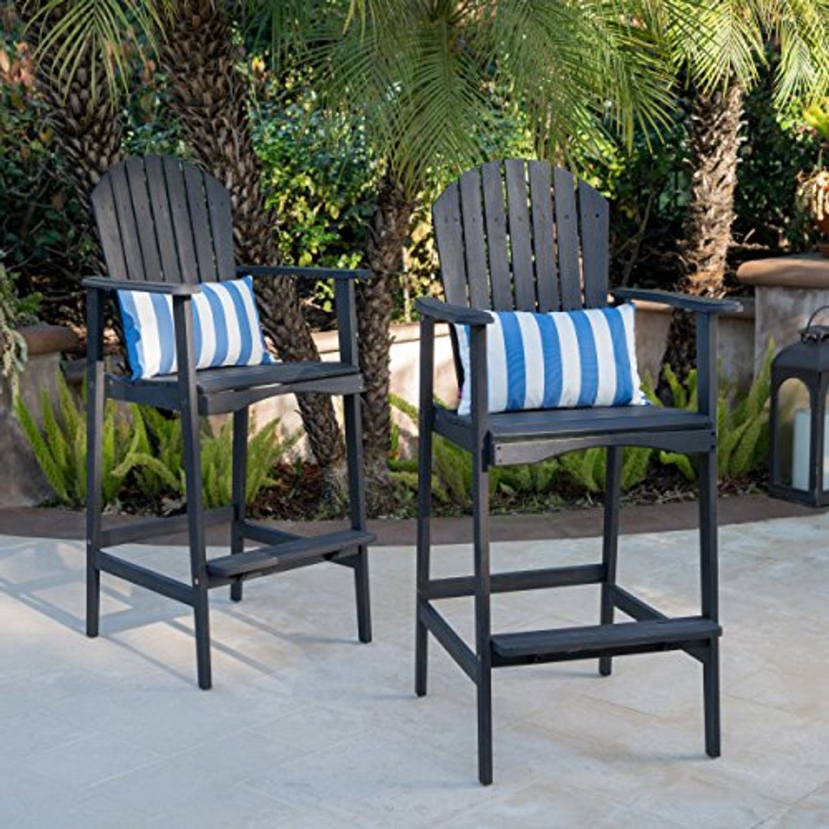 Christopher Knight Home Malibu Outdoor Acacia Wood Adirondack Barstools, 2-Pcs Set, Dark Grey